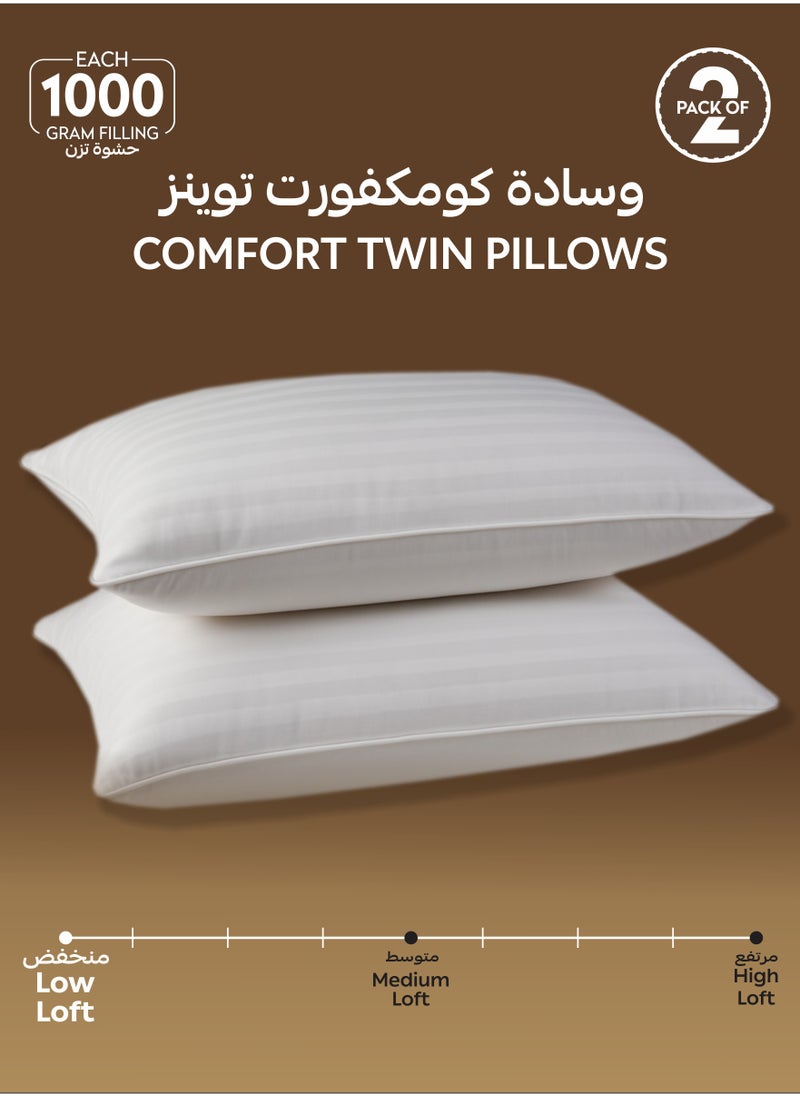 Donetella Pillow 1000 Gram Striped Pattern Size 50X75 cm-Pack Of 2 - Soft Brushed Microfiber Top- Luxury Down Alternative Filling,  Anti Allergy Bed Pillows, White (وسادة)  - Image 1