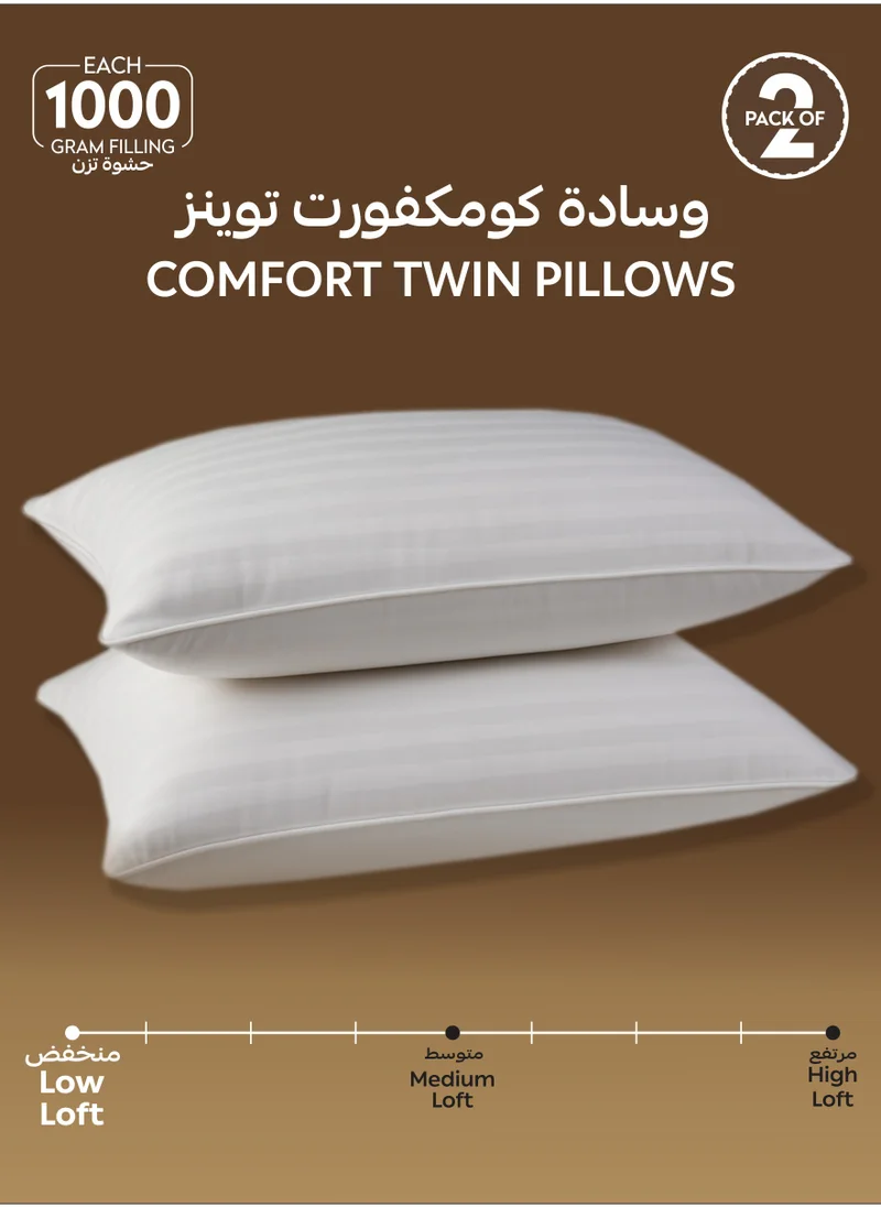 دوناتيلا Pillow 1000 Gram Striped Pattern Size 50X75 cm-Pack Of 2 - Soft Brushed Microfiber Top- Luxury Down Alternative Filling,  Anti Allergy Bed Pillows, White (وسادة)