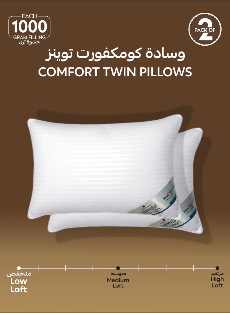 Donetella Pillow 1000 Gram Striped Pattern Size 50X75 cm-Pack Of 2 - Soft Brushed Microfiber Top- Luxury Down Alternative Filling,  Anti Allergy Bed Pillows, White - Image 1