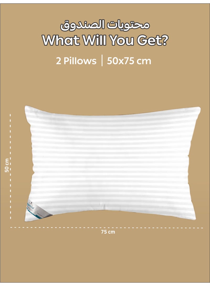 Donetella Pillow 1000 Gram Striped Pattern Size 50X75 cm-Pack Of 2 - Soft Brushed Microfiber Top- Luxury Down Alternative Filling,  Anti Allergy Bed Pillows, White - Image 2