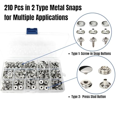 MinliGUY Stainless Steel Snaps, 210Pcs Marine Grade 15mm Snap Button Mixed with Screws & Press Stud Buttons, for Boat Canvas/Cover/Carpet/Cushion/Leather/Upholstery Snaps Replacement - Image 2