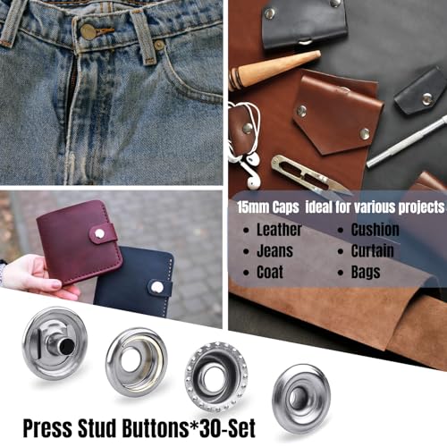 MinliGUY Stainless Steel Snaps, 210Pcs Marine Grade 15mm Snap Button Mixed with Screws & Press Stud Buttons, for Boat Canvas/Cover/Carpet/Cushion/Leather/Upholstery Snaps Replacement - Image 5