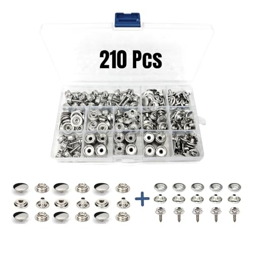 MinliGUY Stainless Steel Snaps, 210Pcs Marine Grade 15mm Snap Button Mixed with Screws & Press Stud Buttons, for Boat Canvas/Cover/Carpet/Cushion/Leather/Upholstery Snaps Replacement - Image 1