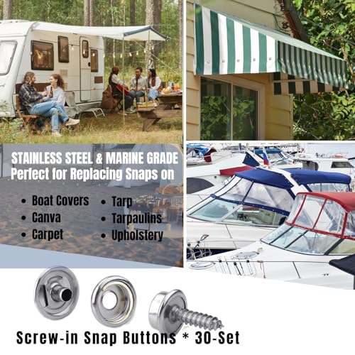 MinliGUY Stainless Steel Snaps, 210Pcs Marine Grade 15mm Snap Button Mixed with Screws & Press Stud Buttons, for Boat Canvas/Cover/Carpet/Cushion/Leather/Upholstery Snaps Replacement - Image 3