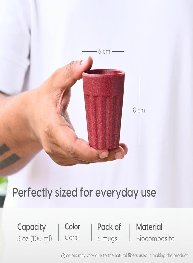 eha Set of 6 Earth-Friendly Cutting Chai Cups | 100 ml | Coffee Cup Made with Rice Husk & Bamboo Fibers | Microwave Safe Tea Set |Hot & Cold Coffee Mug, Milk & Tea Cup Set| Cora Color - Image 2
