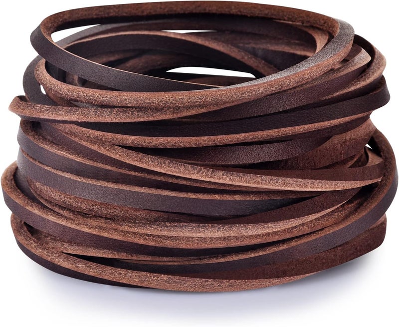 TeeLiy 3mm Flat Genuine Leather Strip Cord Lace Full Grain Cowhide Leather Cord Lacing Braiding String (Dark Brown Alum_5Yards) - Image 1