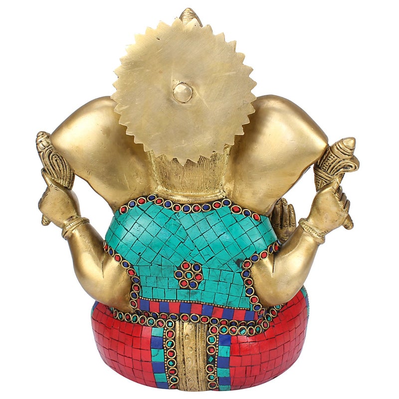 Artvarko Large Brass Ganesha Idol Big Ganesh Statue Murti God Ganpati with Multicolor Gemstone Handwork for Home Dcor Gifting 11 Inches Height 55 Kg - Image 5