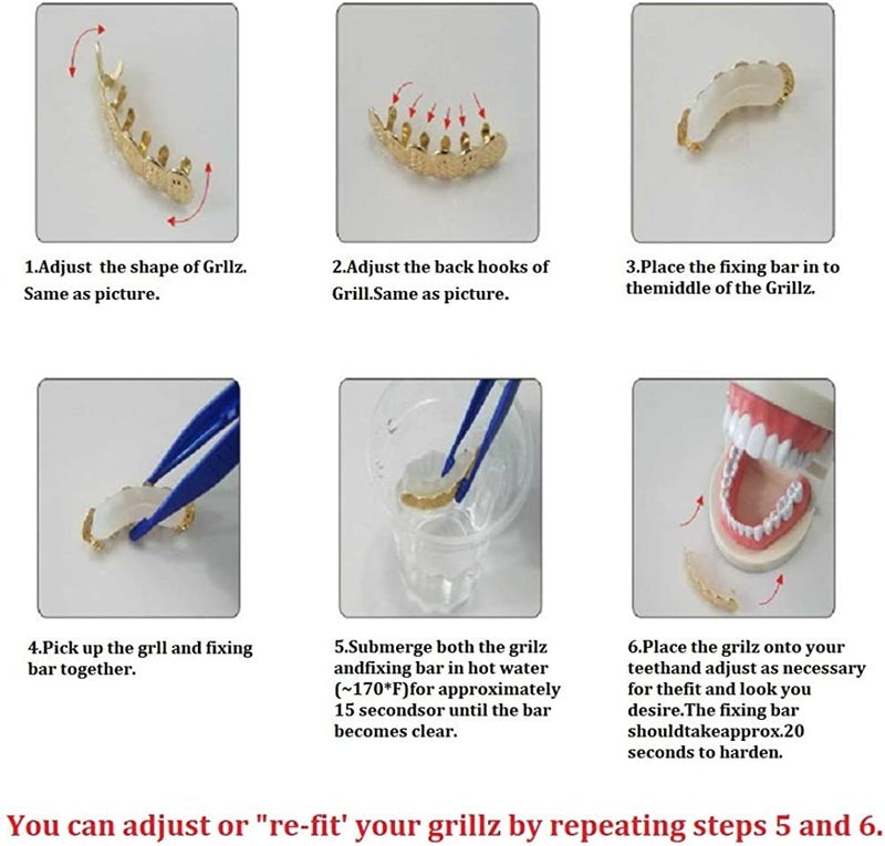 Huliyhus 18K Gold Plated Hip Hop Teeth Grillz Caps Open Face 2pcs Single Top and Bottom Grills for Your Teeth Grillz Set for Men Women (Silver) - Image 4