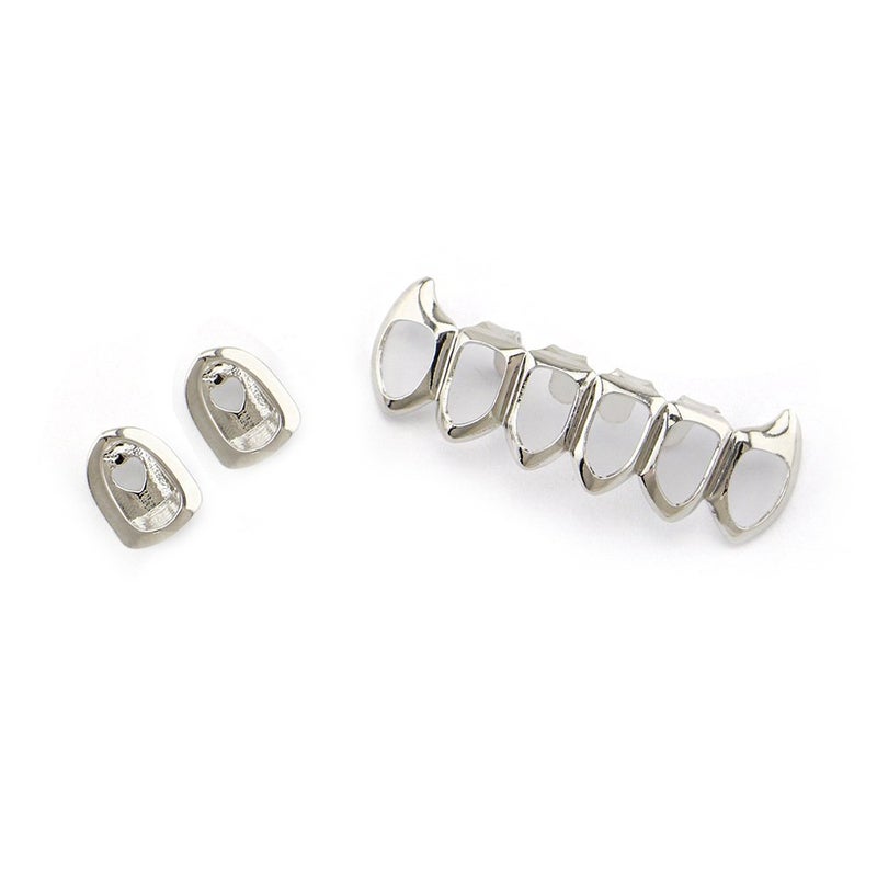 Huliyhus 18K Gold Plated Hip Hop Teeth Grillz Caps Open Face 2pcs Single Top and Bottom Grills for Your Teeth Grillz Set for Men Women (Silver) - Image 5