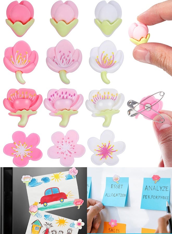12 قطعة مغناطيسات ثلاجة زهور جميلة زخارف زهور لطيفة للثلاجة والخزانة واللوح الأبيض ومغناطيسات المطبخ أشياء لطيفة للمكتب المنزلي وتجمعات العيد وزخارف الحفلات وتنظيم الفصول الدراسية - Image 1