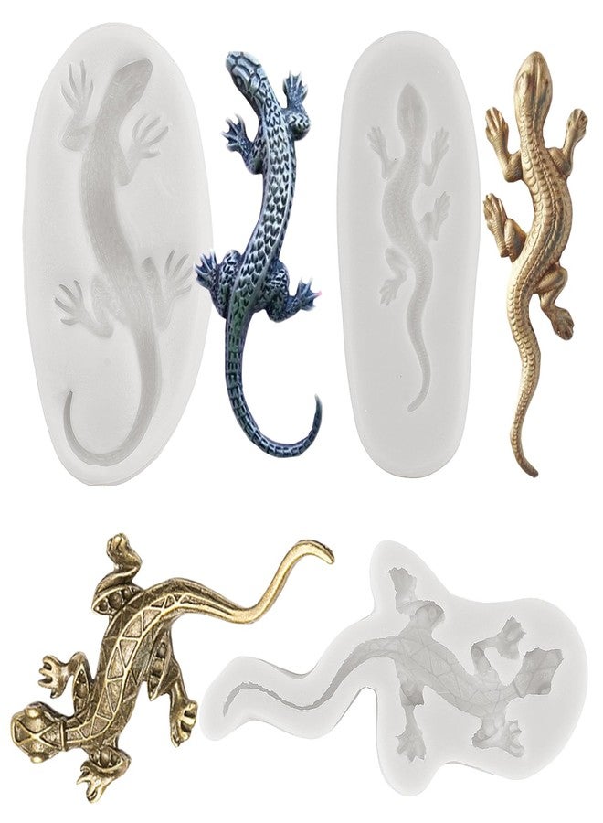 MINFEIDMS 3D Lizard Gecko Fondant Silicone Molds For Cake Decorating Cupcake Topper Candy Chocolate Polymer Clay Gum Paste Set of 4 - Image 1