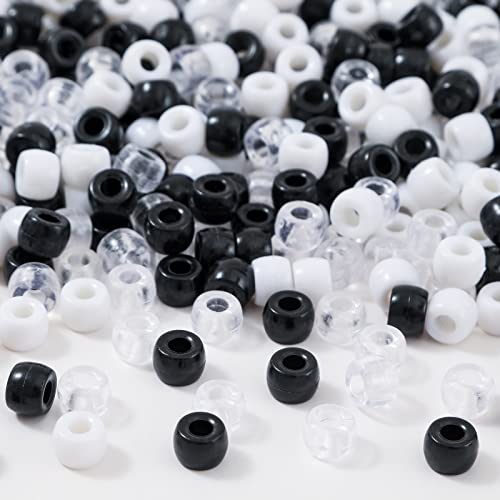 ANCADN 1000Pcs Black and White Pony Beads Hair Beads,Pony Beads Bulk,Beads for Bracelets Making (6 * 9black) - Image 5