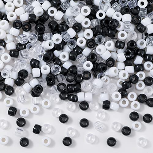 ANCADN 1000Pcs Black and White Pony Beads Hair Beads,Pony Beads Bulk,Beads for Bracelets Making (6 * 9black) - Image 2