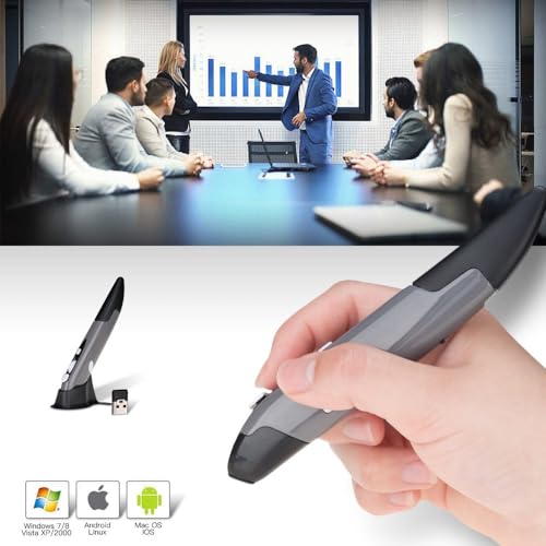 lychee Wireless Optical Pocket Pen Mouse, 2.4GHZ USB Wireless Optical Pen Mouse 800/1200/1600 DPI Adjustable Handwriting Mini Air Mice for PC Laptop Notebook Computer Mac (Grey) - Image 2