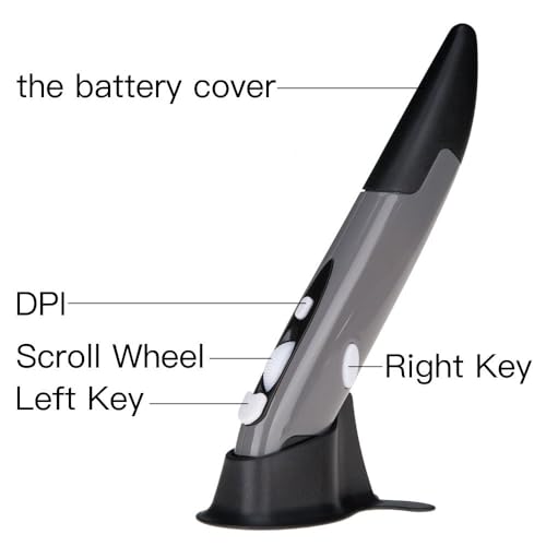lychee Wireless Optical Pocket Pen Mouse, 2.4GHZ USB Wireless Optical Pen Mouse 800/1200/1600 DPI Adjustable Handwriting Mini Air Mice for PC Laptop Notebook Computer Mac (Grey) - Image 3