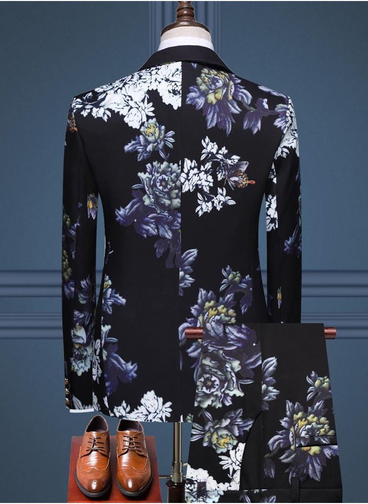 Shougu New Gentlemen's Fashionable Slim Fit Trend Lapel Floral Single Suit  - Image 2
