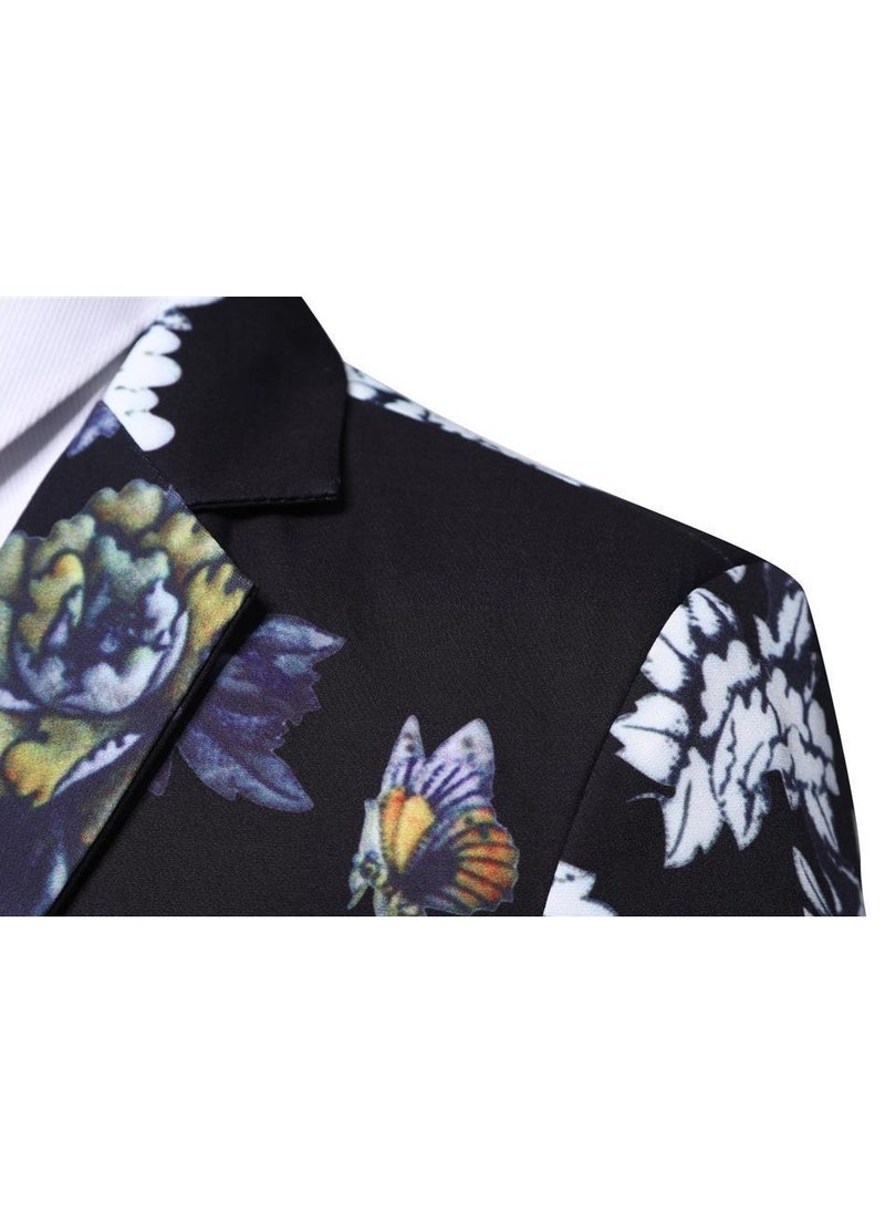 Shougu New Gentlemen's Fashionable Slim Fit Trend Lapel Floral Single Suit  - Image 4