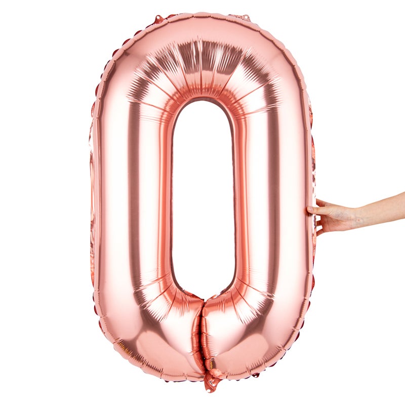 Restaurantware-Balloonify 40 Inch Number Balloon, 1 Large Digital Party Balloon - Number 0, Self-Sealing, Rose Gold Foil Mylar Balloon, Hanging Loop, Decoration For Birthday, Wedding, Or Graduation - Image 2