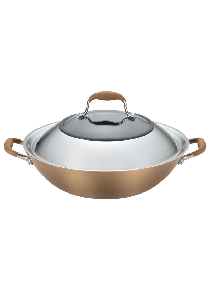 Anolon Anolon Advanced Hard Anodized Nonstick Stir Fry Wok Pan with Lid 14 Inch Bronze Brown 