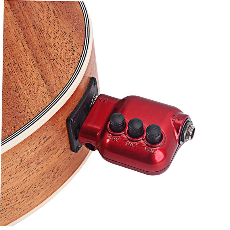 Dark Red Acoustic Guitar Preamp 3 Pcs with Bass Treble EQ Volume Control 6.35mm - Image 5