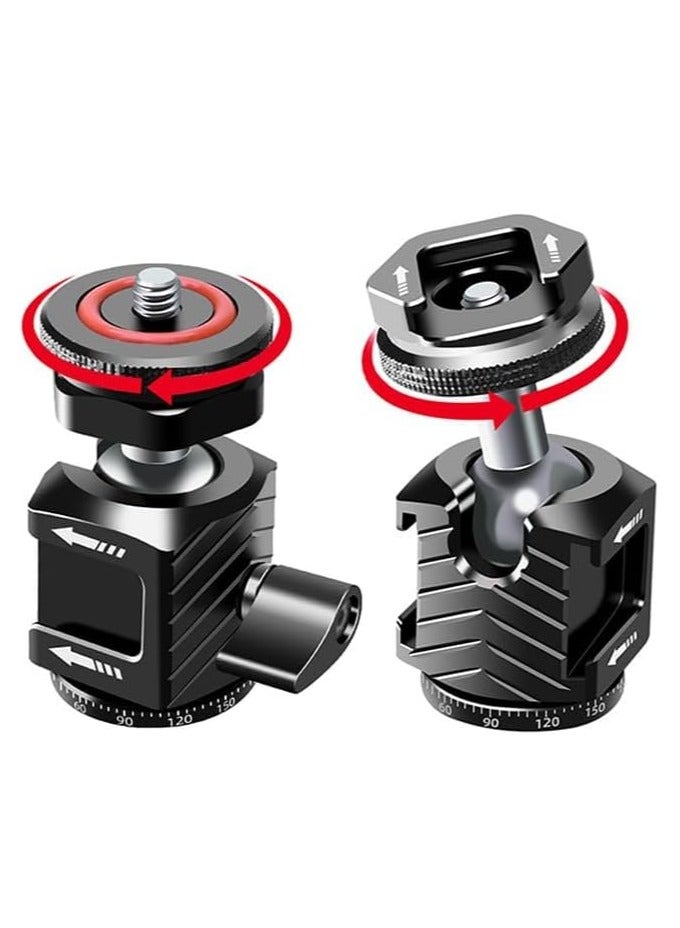 Ball Head with 3 Cold Shoe Slots and 1/4 Thread Mount, 3kg/6.6lbs Load, 360 Degree Swivel, Aluminium Alloy Build, Suitable for Cameras, Monitors, Video Lights, Tripods  - Image 2
