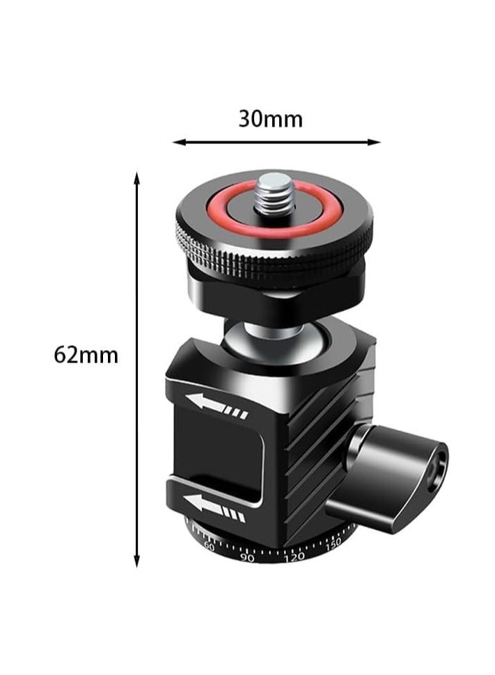 Ball Head with 3 Cold Shoe Slots and 1/4 Thread Mount, 3kg/6.6lbs Load, 360 Degree Swivel, Aluminium Alloy Build, Suitable for Cameras, Monitors, Video Lights, Tripods  - Image 4