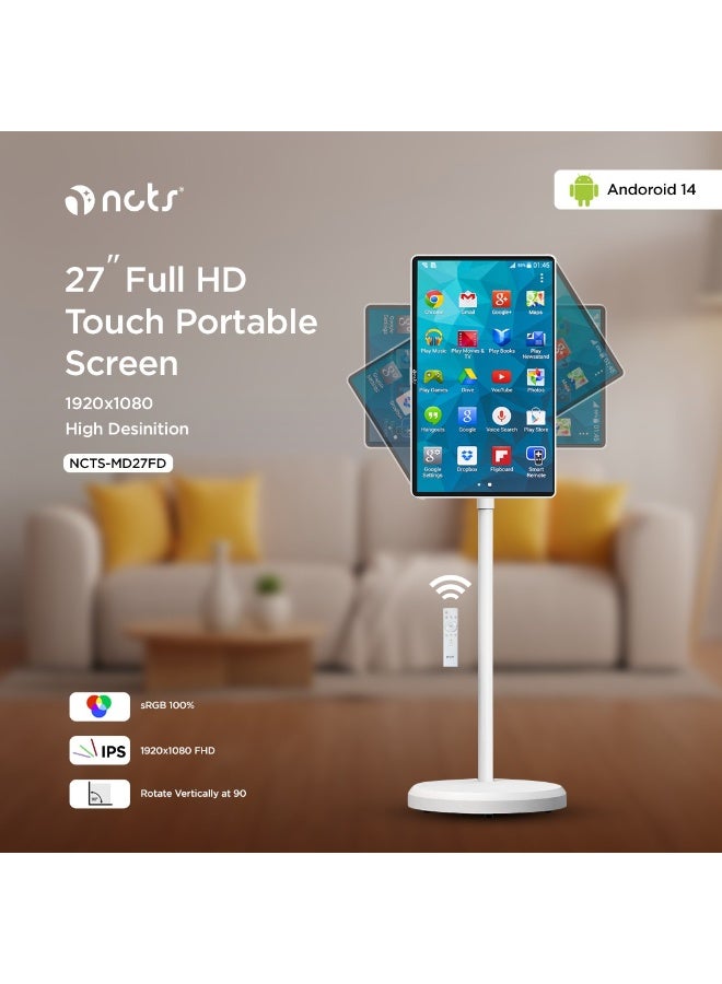 NCTS شاشة عرض ذكية محمولة NCTS MD27FD تعمل باللمس 27 بوصة LED أندرويد 8 جيجابايت RAM 128 جيجابايت ذاكرة تدور 90° بطارية مدمجة مفتاح تلقائي 1920x1080 4KHD - Image 3