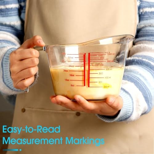 Incrizma 1000 ml Glass Measuring Cup, Heighten Spout for Easy Pouring Measuring Glass, Clear with Red Measurements - Image 3