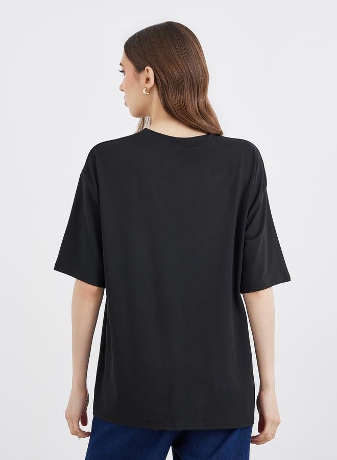 Take Two Black Oversized T-Shirt with Embroidered Slogan - Image 5