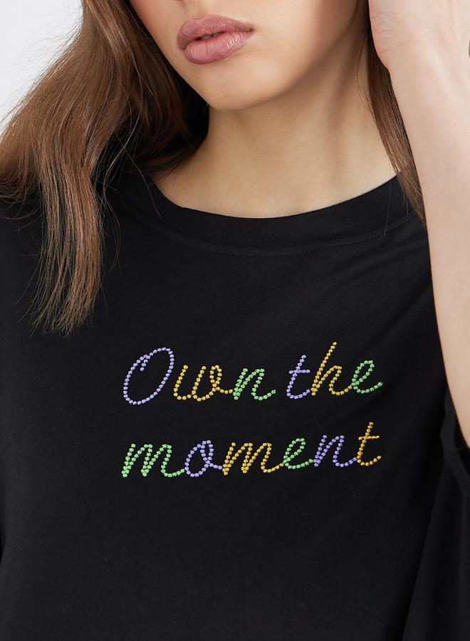 Take Two Black Oversized T-Shirt with Embroidered Slogan - Image 4