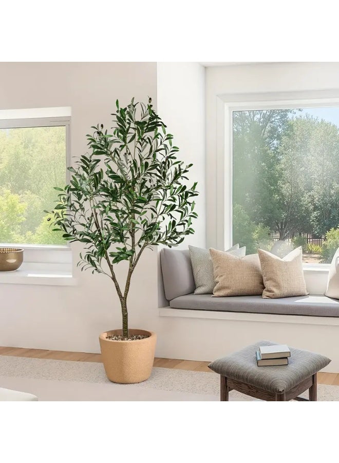 سنشر شجرة زيتون اصطناعية من سينتشرن نون شجرة زيتون اصطناعية، شجرة زيتون بطول 150 سم مع أغصان زيتون وفواكه نابضة بالحياة، شجرة زيتون طويلة مثالية تنبض بالحياة لديكور المنزل الحديث في الداخل والخارج، المكتب. - Image 3