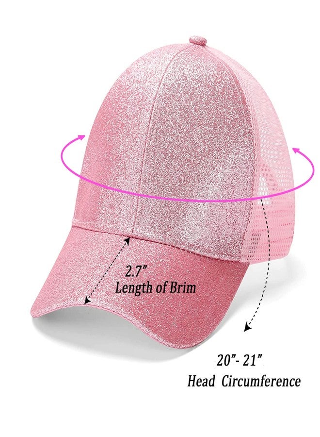 BROMZ Girls Glitter Baseball Cap Kids Ponytail Hat Adjustable Summer Mesh Trucker Hats for 4-12 Years Pink - Image 4