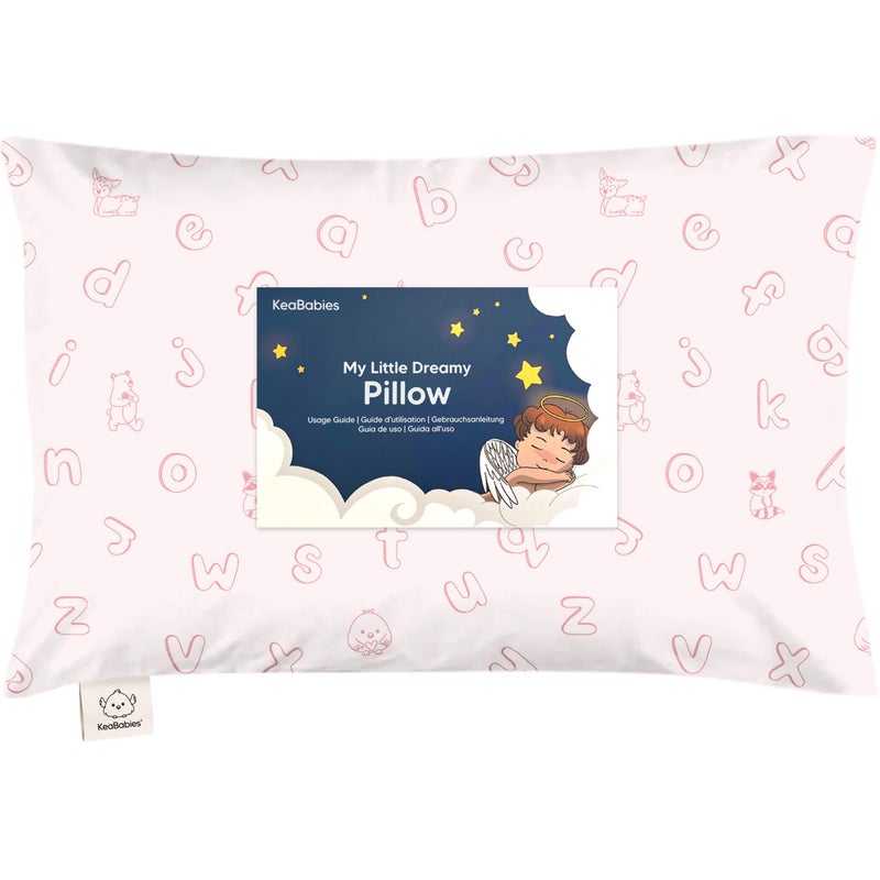 KeaBabies Toddler Pillow with Pillowcase - 13x18 My Little Dreamy Kids Travel Bed Pillows for Sleeping, Organic Cotton Small Pillowcase, Soft & Breathable, Machine Washable, Toddlers 2-5 (ABC Land Rose) - Image 1