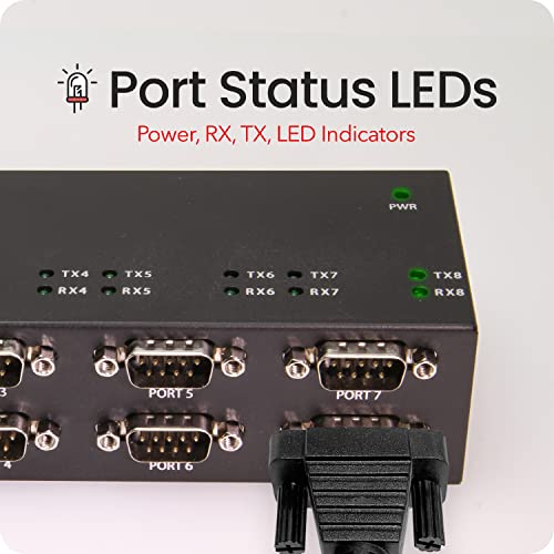 Gearmo Industrial 8 Port USB to Serial Adapter with FTDI Chipset, RX/TX LED Indicators, DIN Rail & Surface Mounting Brackets, Windows 11, 10, 8, 7 Support, Includes USB-A Cable - Image 3
