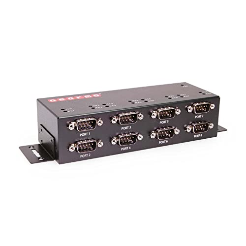 Gearmo Industrial 8 Port USB to Serial Adapter with FTDI Chipset, RX/TX LED Indicators, DIN Rail & Surface Mounting Brackets, Windows 11, 10, 8, 7 Support, Includes USB-A Cable - Image 1