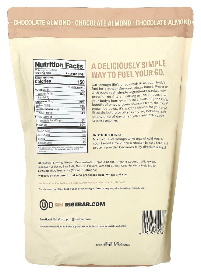 Rise bar Whey Protein Powder Chocolate Almond 2.4 lb (1.1 kg) - Image 2