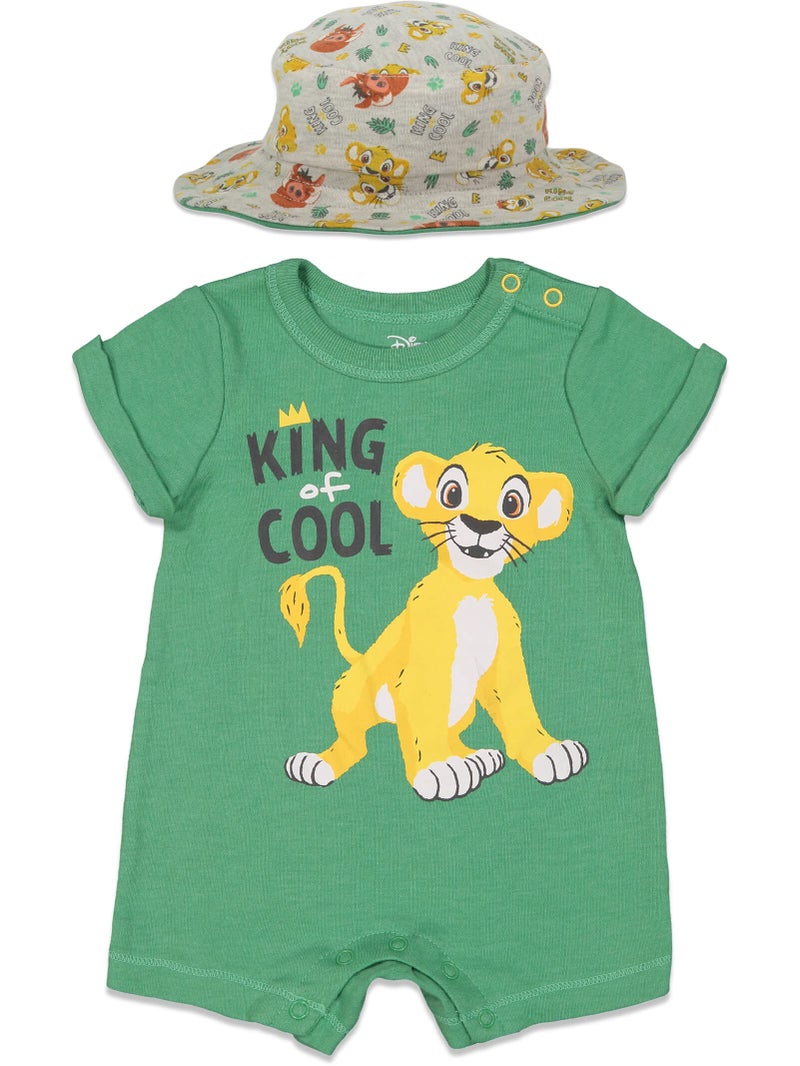 Disney Lion King Simba Newborn Baby Boys Romper and Bucket Sun Hat Green 3-6 Months - Image 1