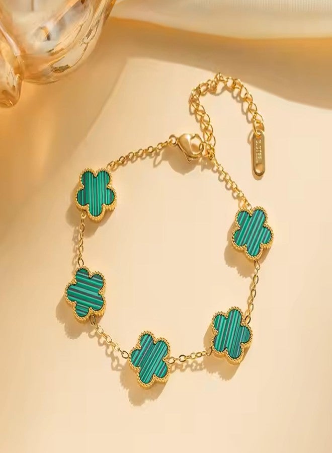 Okos Fashion Jewellery Combo of 3 Gold Plated Elegant Charming Black, White and Green Clover Adjustable Bracelet For Girls and Women BR1000059COM - Image 3