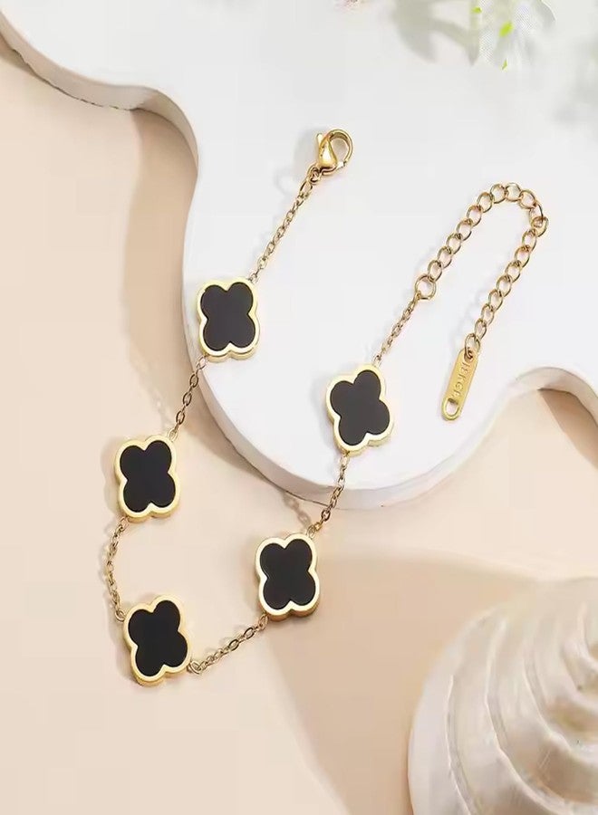 Okos Fashion Jewellery Combo of 3 Gold Plated Elegant Charming Black, White and Green Clover Adjustable Bracelet For Girls and Women BR1000059COM - Image 2