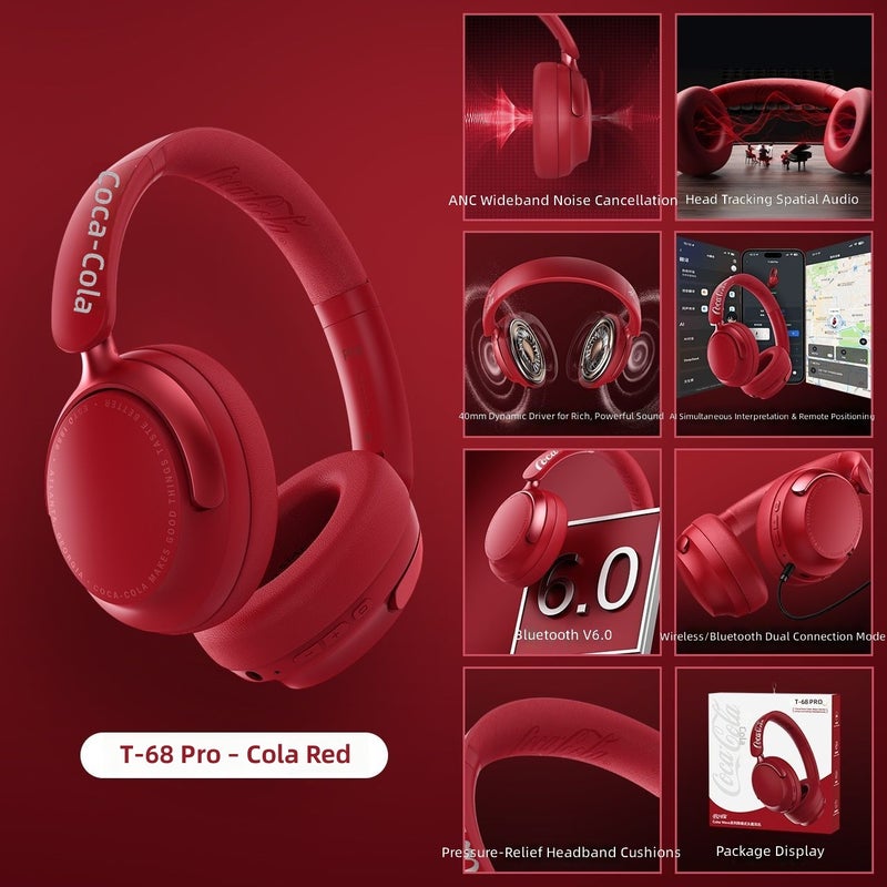 Coca-Cola T-68 Bluetooth Headset with ANC Active Noise Cancellation - Ideal Gift for Students - Image 1