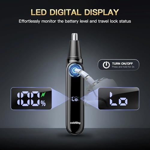 coldSky Nose Trimmer for Men, Painless Electric Nose Ear Hair Trimmer, USB Rechargeable Cordless Trimmer with Digital Display, Portable for Home & Travel (Black) - Image 2