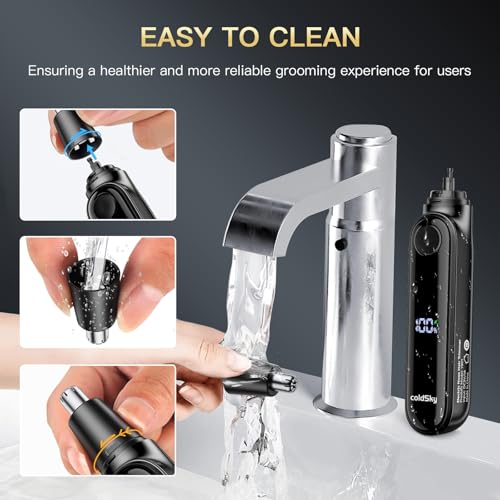 coldSky Nose Trimmer for Men, Painless Electric Nose Ear Hair Trimmer, USB Rechargeable Cordless Trimmer with Digital Display, Portable for Home & Travel (Black) - Image 5