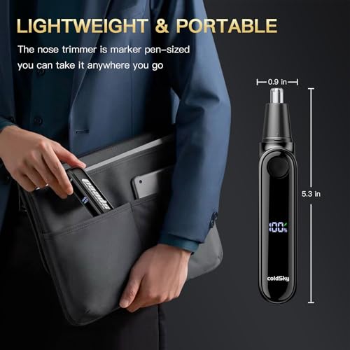 coldSky Nose Trimmer for Men, Painless Electric Nose Ear Hair Trimmer, USB Rechargeable Cordless Trimmer with Digital Display, Portable for Home & Travel (Black) - Image 4