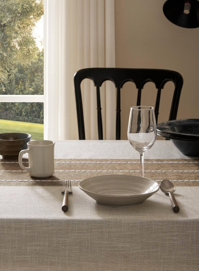 ZeeMart Contrast Linen Table Cloth Rectangle Table Cloths 52x70 Inch Brown, Farmhouse Style Heavy Weight Beige Tablecloth, Water Resistant Burlap Tablecloths - Image 4