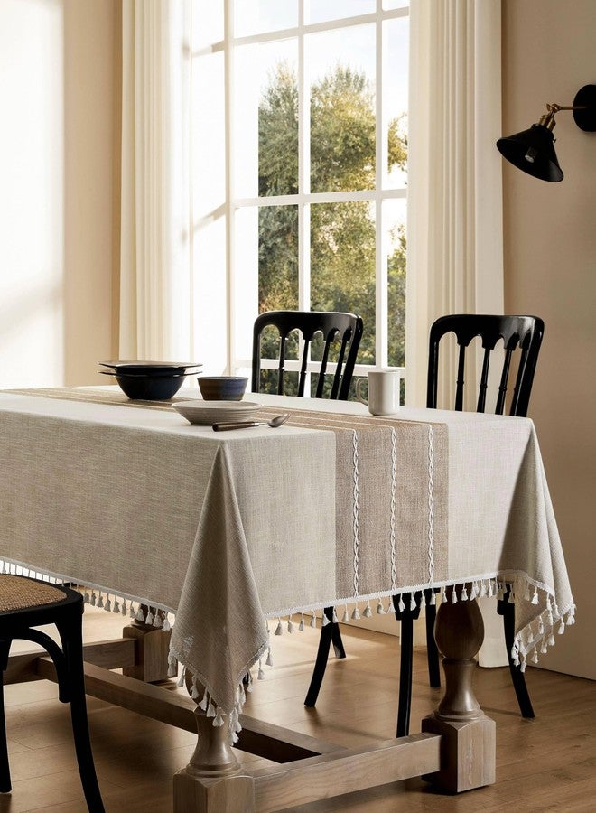 ZeeMart Contrast Linen Table Cloth Rectangle Table Cloths 52x70 Inch Brown, Farmhouse Style Heavy Weight Beige Tablecloth, Water Resistant Burlap Tablecloths - Image 3