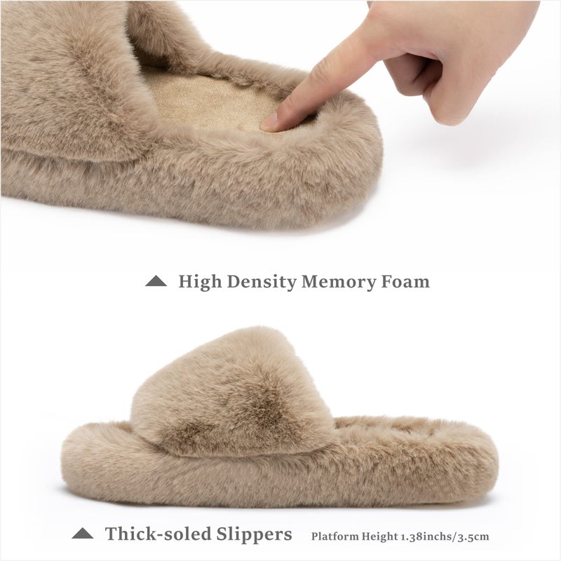 Chantomoo Women's Slippers Memory Foam House Bedroom Slippers for Women Fuzzy Plush Comfy Faux Fur Lined Slide Shoes Anti-Skid Sole Trendy Gift Slippers Light BrownSize7 8 6.5 - Image 2
