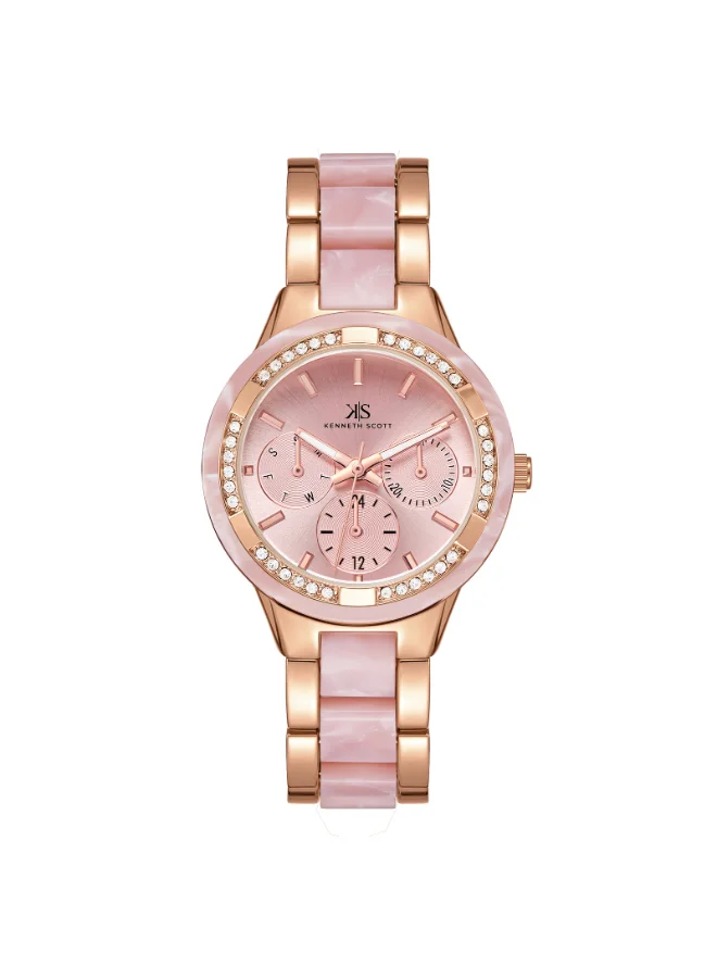KENNETH SCOTT Women's Alloy and Acetate Plastic Multi Function Watch K24604-RCPP - 10.3 mm