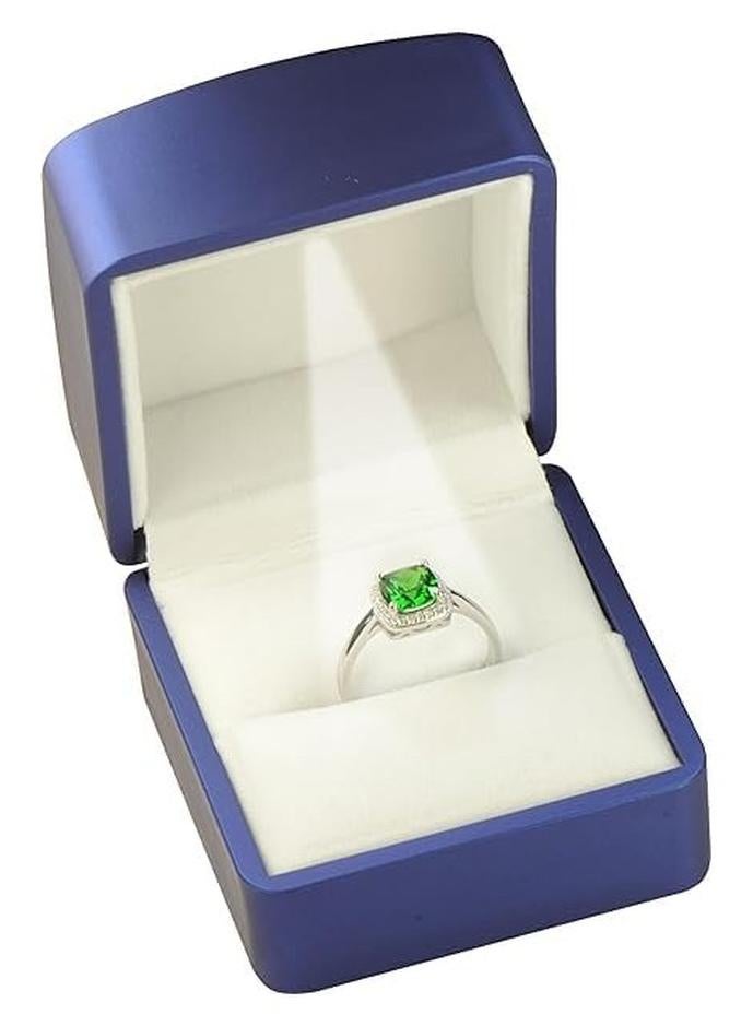 BEST LED Blue Ring Box for Proposal - Wedding - Engagement - Luxury Arc Shaped Top Design LED Ring Jewelry Gift Box with Light for Men for Women. (Blue) - Image 1