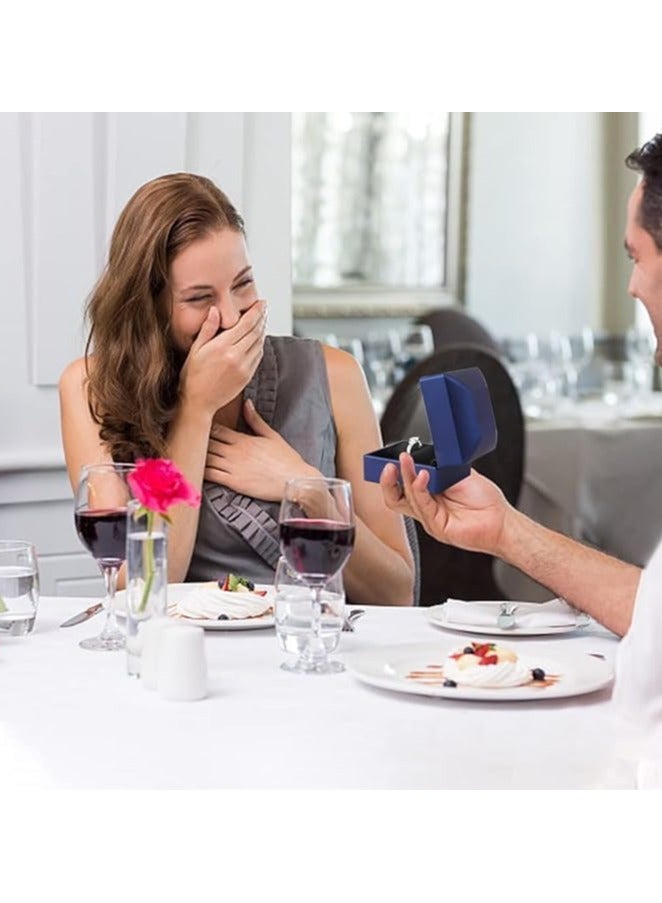 BEST LED Blue Ring Box for Proposal - Wedding - Engagement - Luxury Arc Shaped Top Design LED Ring Jewelry Gift Box with Light for Men for Women. (Blue) - Image 4