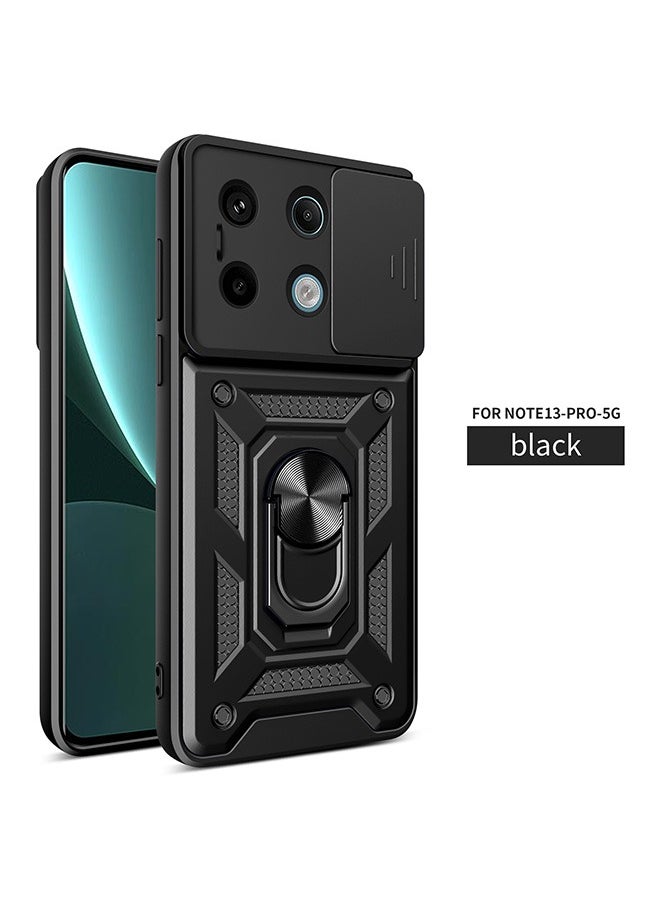 Xiaomi Redmi Note 13 Pro 5G Case, Shockproof Case, Anti-Fall Drop Protection, Built-in Slide Anti-Scratch Camera Lens Cover, Integrated 360 Degree Rotating Ring Kickstand, Black  - Image 1